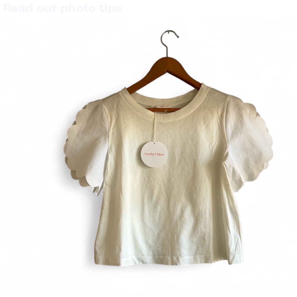 See By Chloe white Scalloped Sleeve Tee